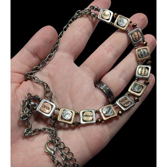 Rustic Distressed Words Of Affirmation Multi Metallic Necklace - Picture 5 of 6